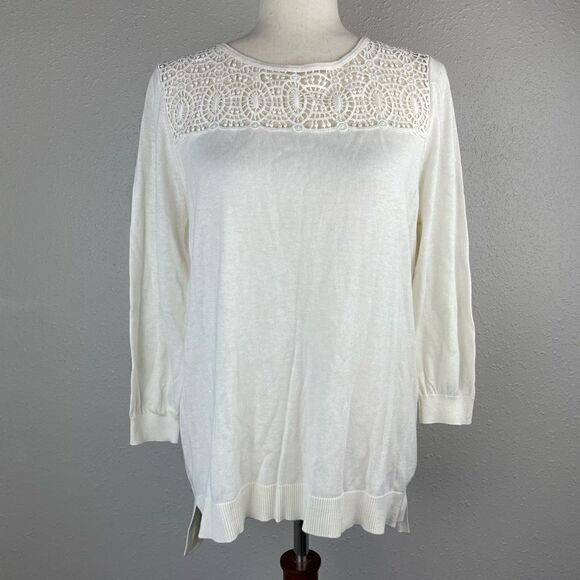 LOFT Ivory Sweater Top Size Large Petite EUC - Picture 1 of 8